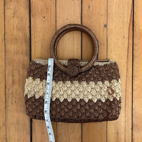 Vintage Two-Tone Lined Straw Bag With Circular Handle - Picture 5 of 6